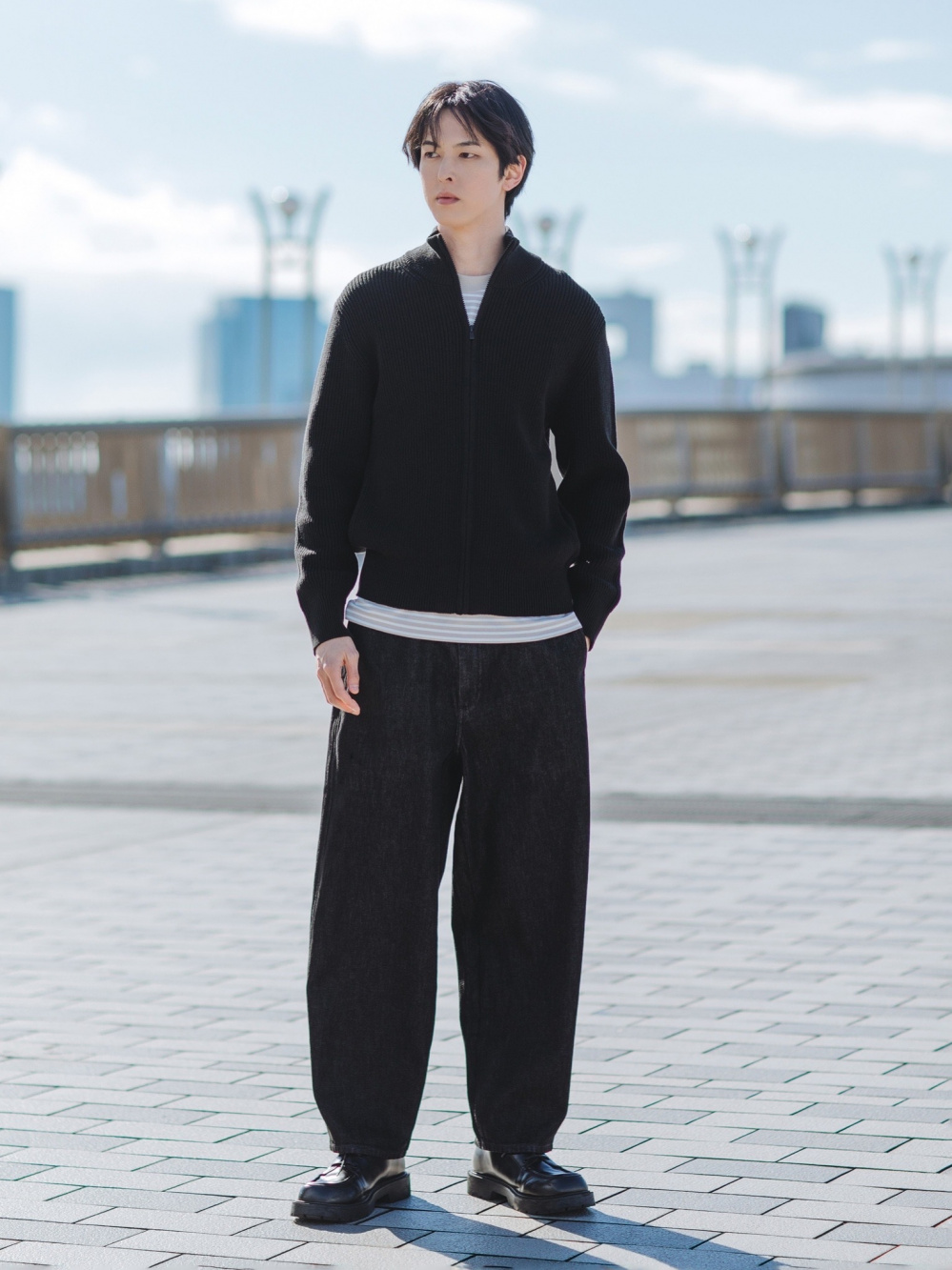 uniqlo +J ミドルゲージリブフルジップセーター ブラック L UNIQLO +J