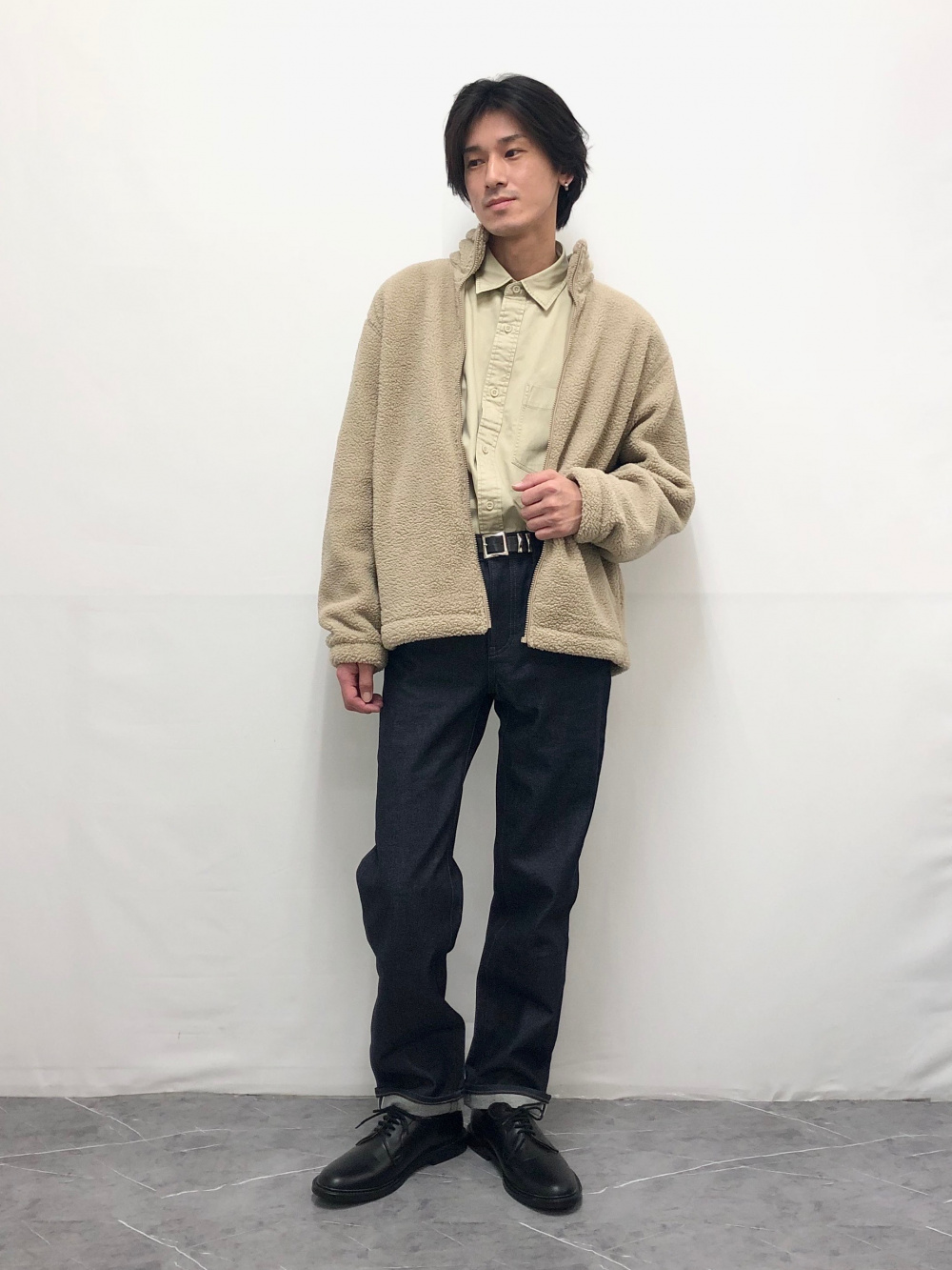 ボアフリースジャケット、ソフトニットフリースリブハイネックT」の