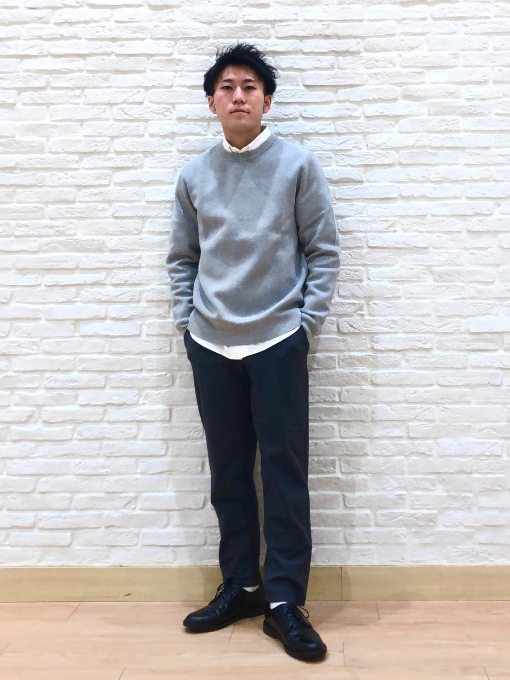 ウォッシャブルミラノリブクルーネックセーター、ドレープデニムタック  