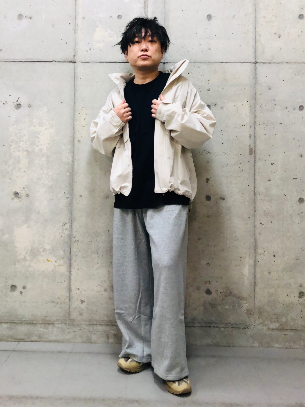 スウェットワイドパンツ、テーラードジャケットリラックス