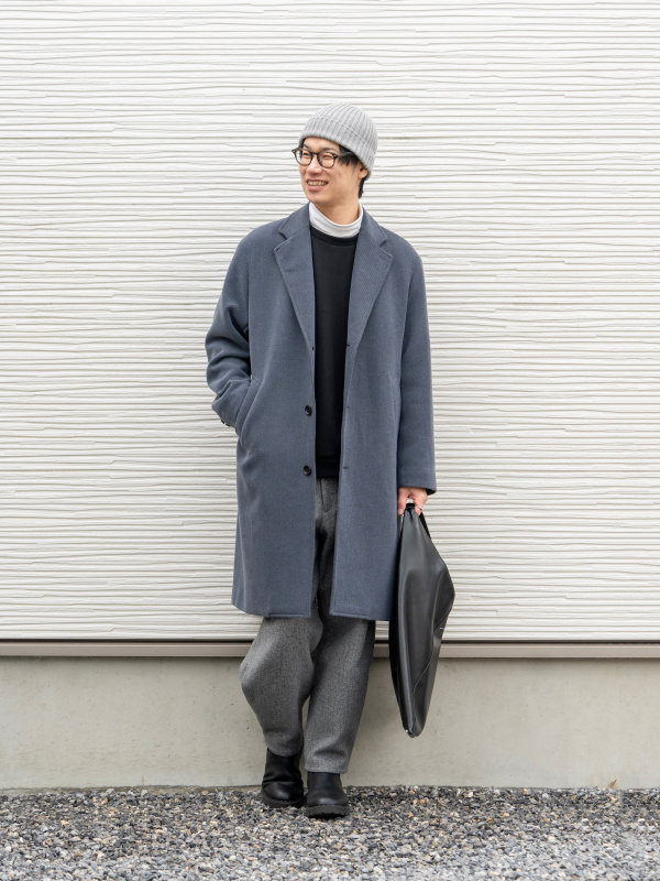 ウールカシミヤチェスターコート、ソフトタッチタートルネックTシャツ