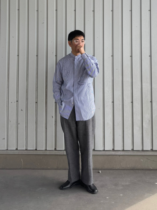 スーピマコットンオーバーサイズスタンドカラーシャツ（長袖・雲