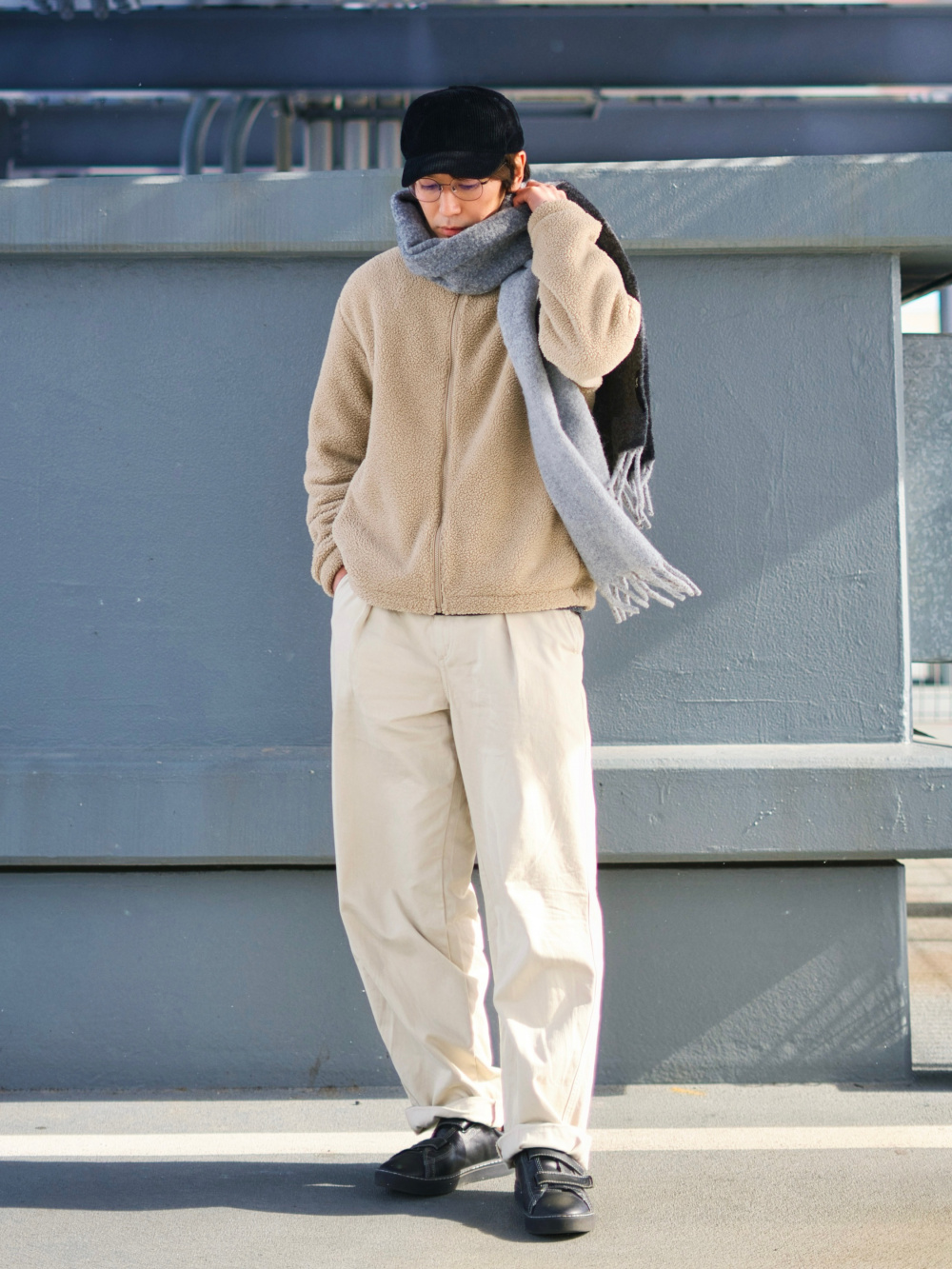 ボアフリースジャケット、ソフトニットフリースリブハイネックT」の