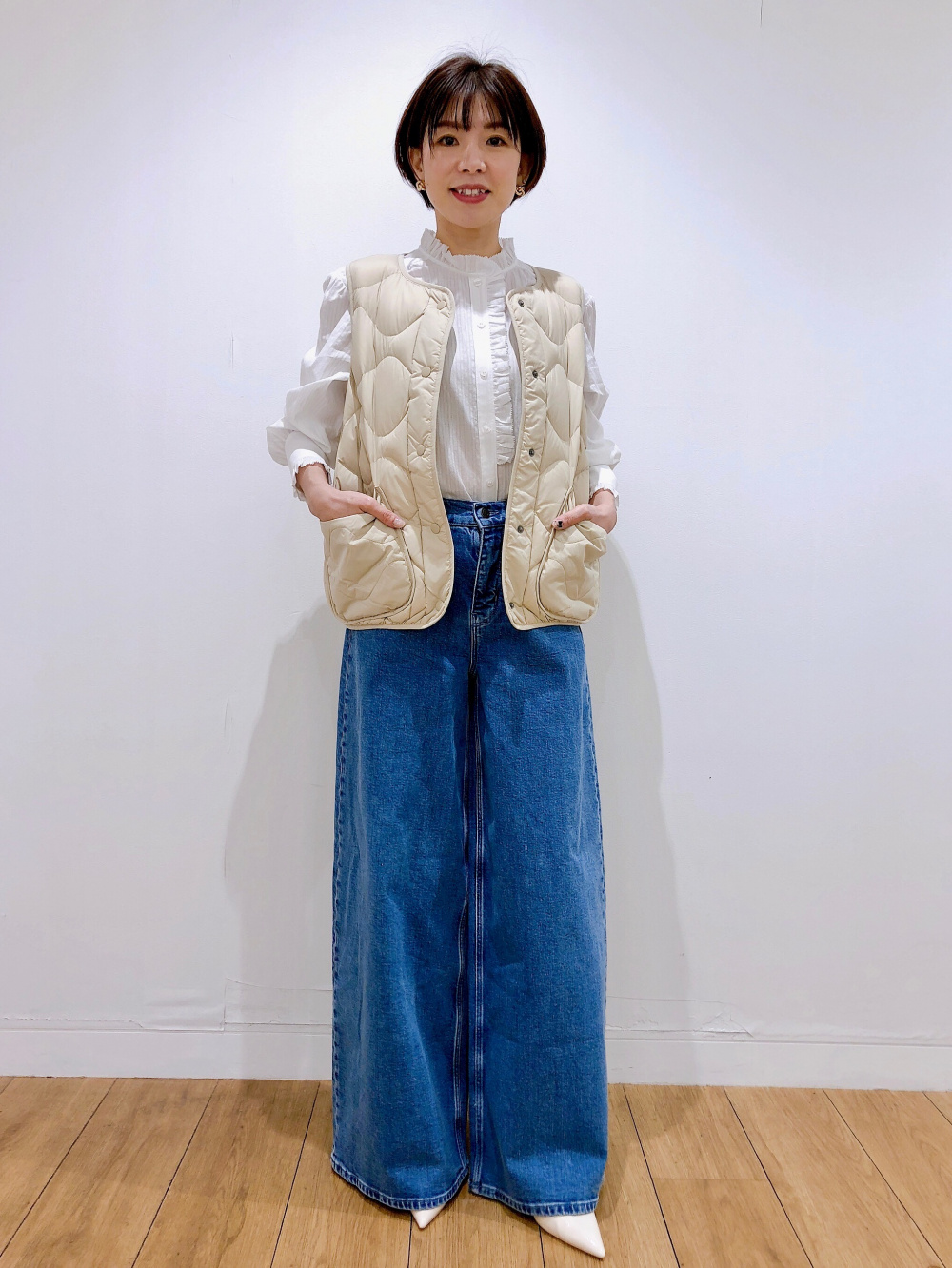 セール】 *〈手洗い可能〉デニムフリルブラウス◇ （シャツ