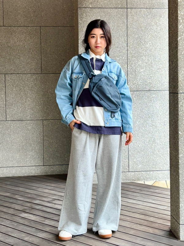 スウェットワイドパンツ、オーバーサイズラガーポロシャツの