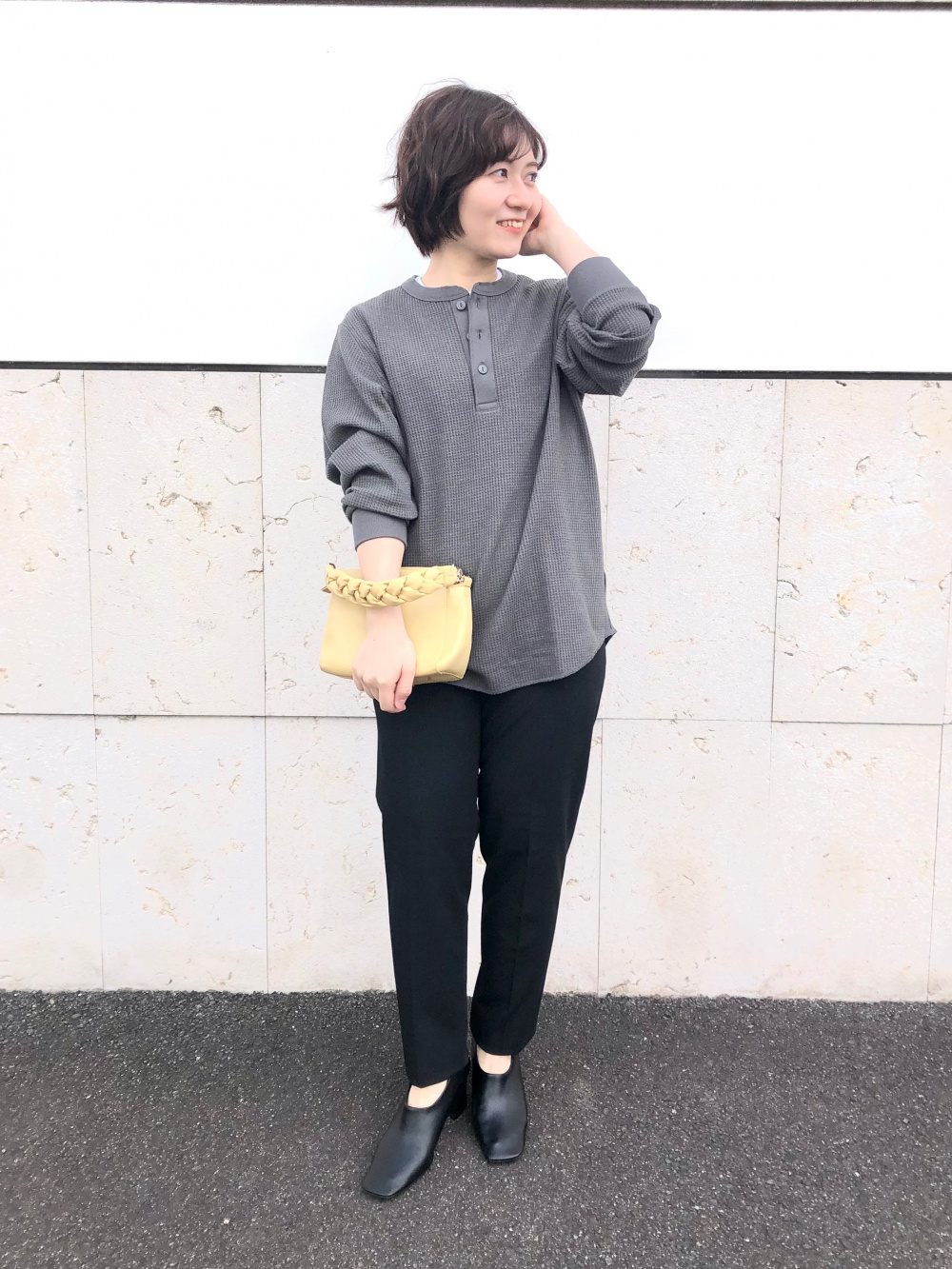 ワッフルヘンリーネックTシャツ、ウィンドプルーフフーデッド