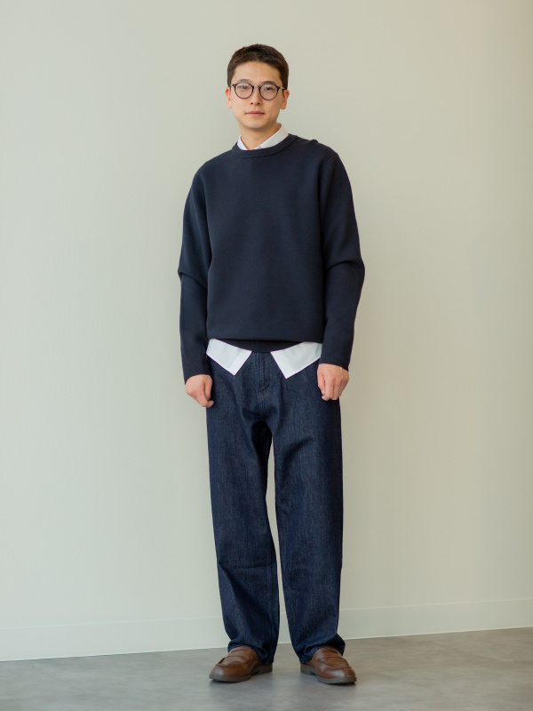 人気☆ユニクロ セットアップ　デニムジャケット　ワイドストレートジーンズ デニムジャケット、ワイドストレートジーンズ」の着用