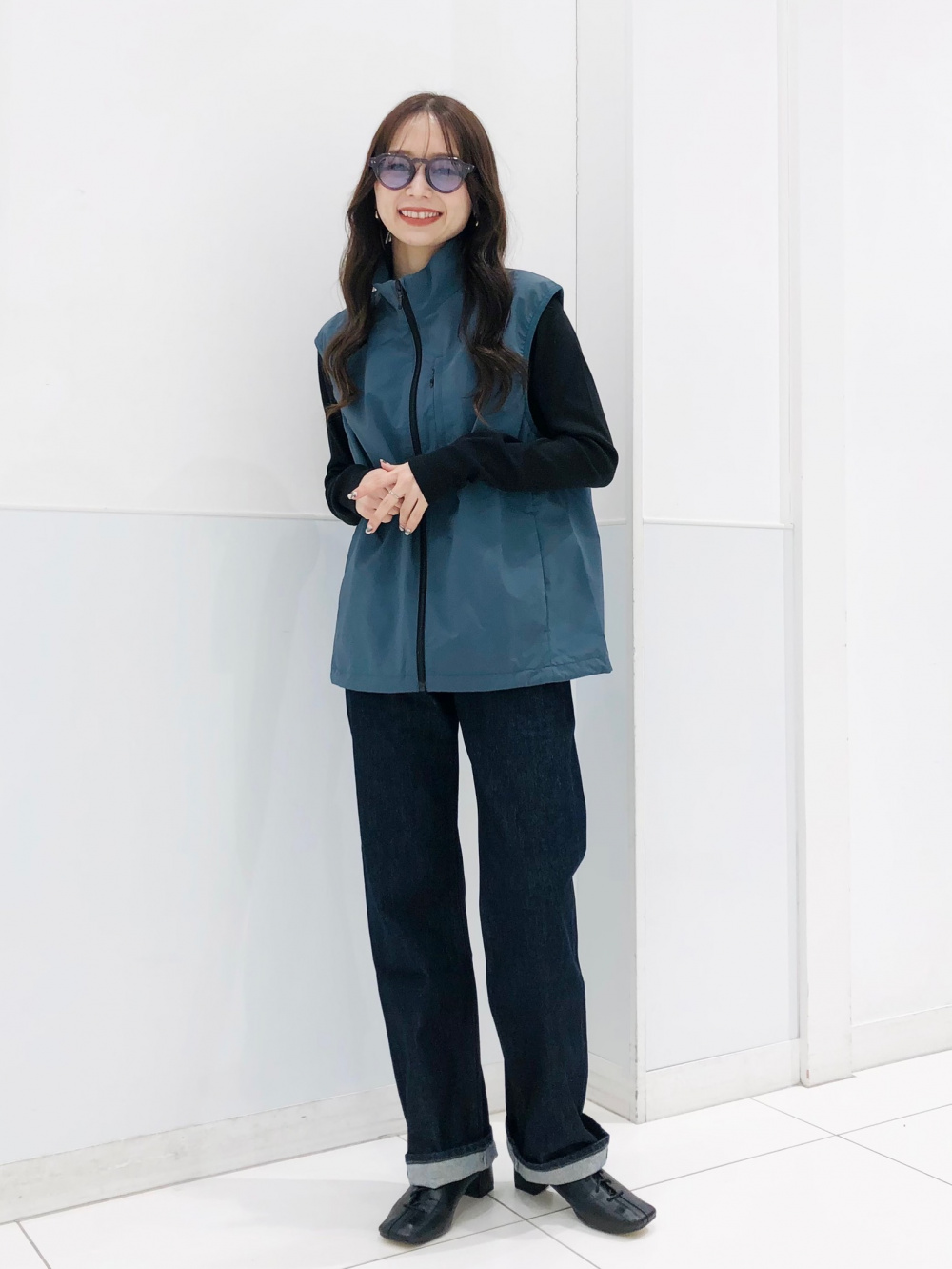スウェットワイドパンツ/丈長め、ダウンクロップドベスト」の