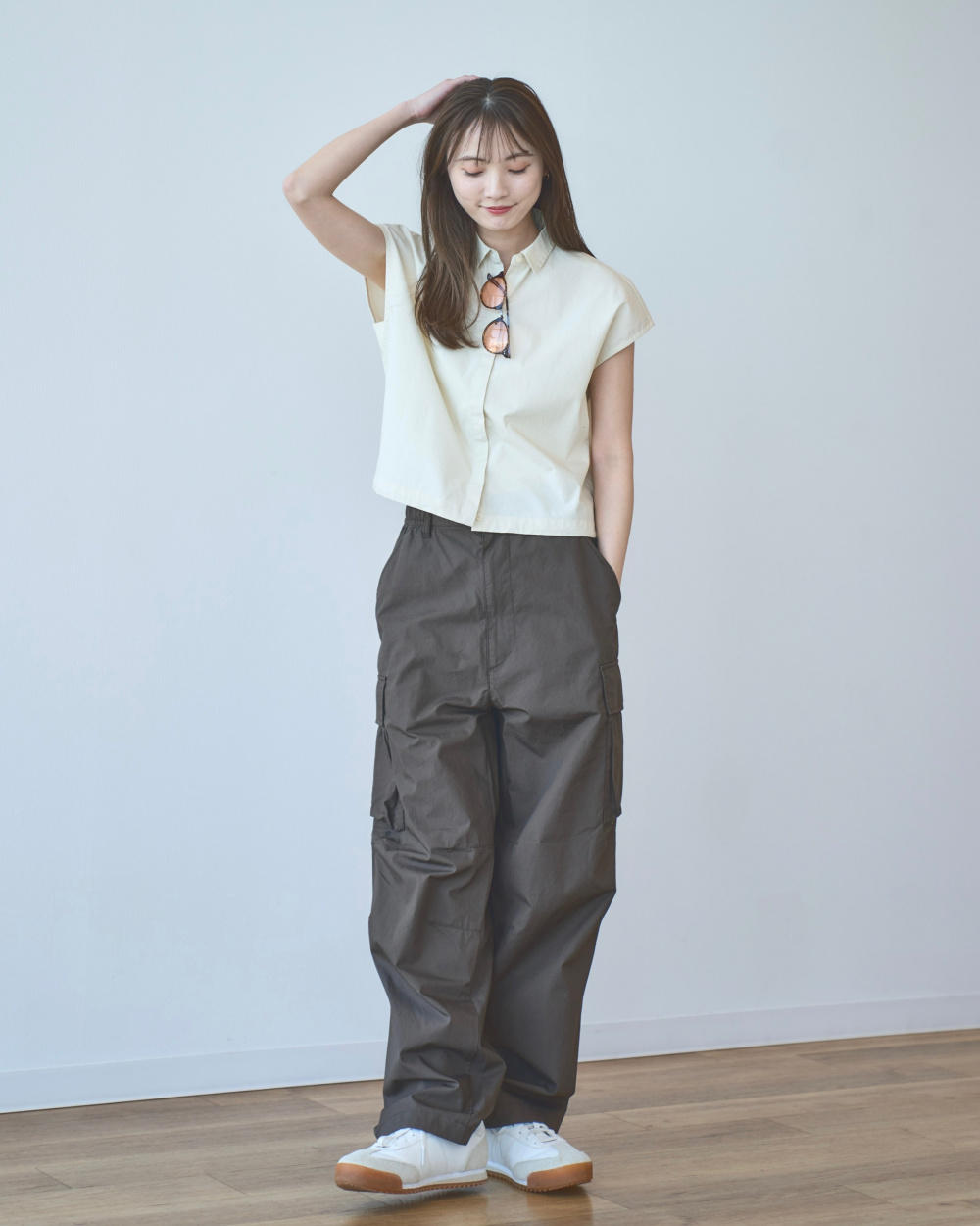 モードドリームオーバーサイズシャツ＋クロップドTシャツ＋ハーフスカート