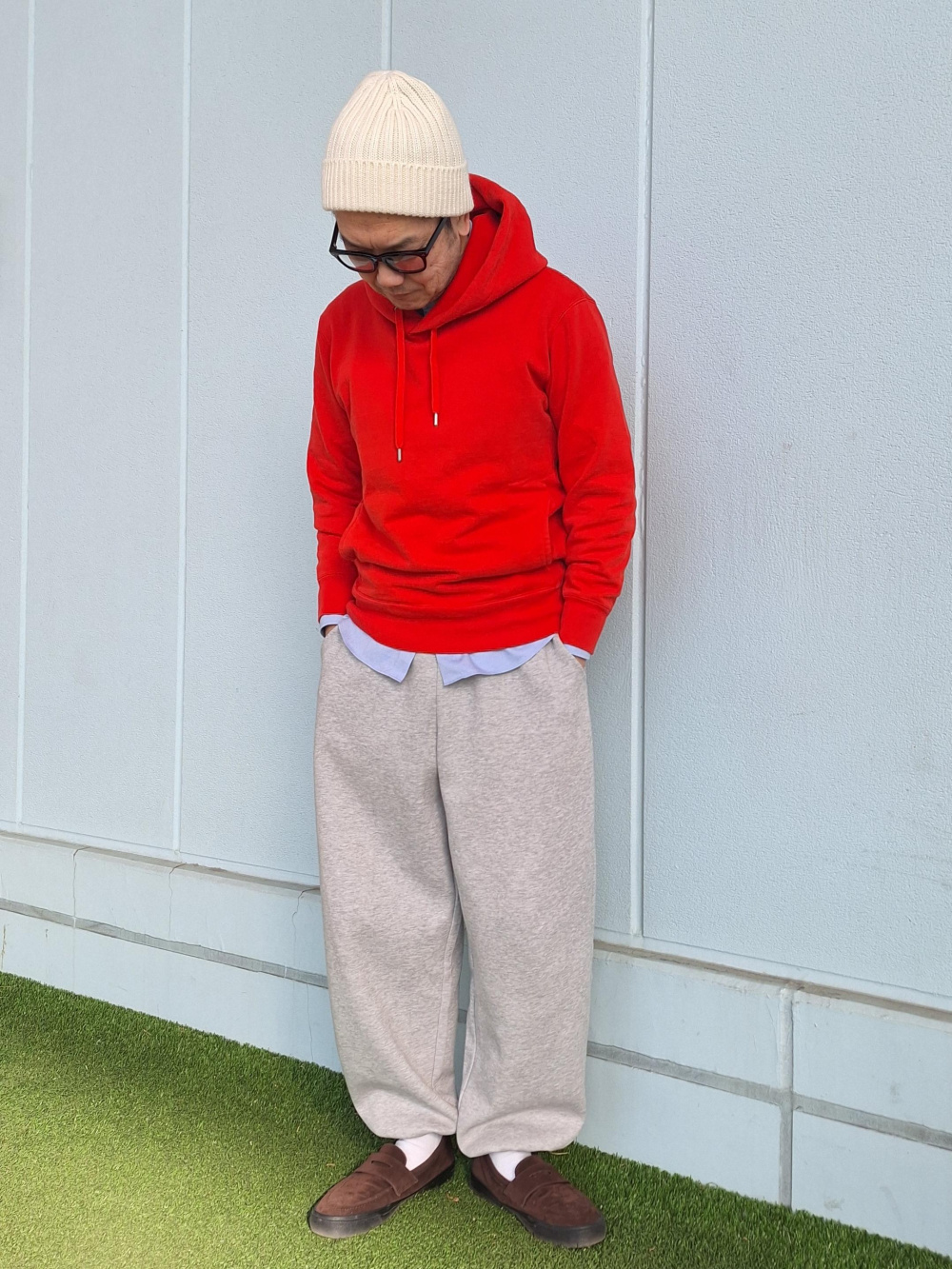 メンズスウェットワイドパンツロングおしゃれ着回し スウェットワイドパンツ/丈長め」の着用コーディネート