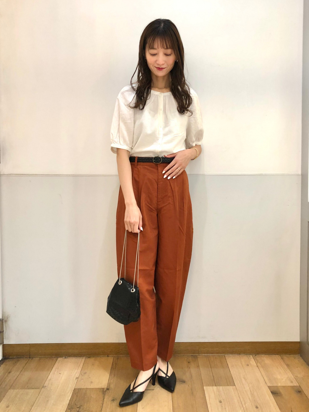 40代ママのユニクロコーデ】「リネンブレンドバンドカラーシャツ