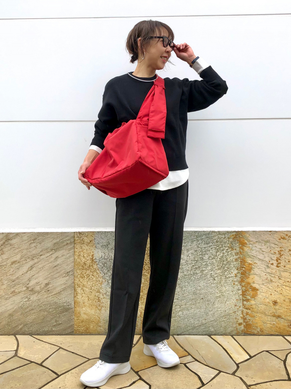 スウェットワイドパンツ/丈長め、ダウンクロップドベスト」の