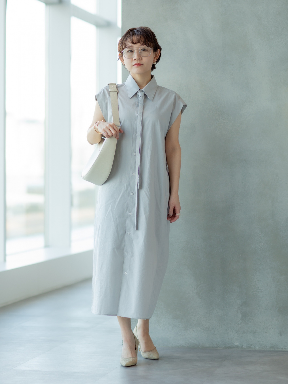 コットンシャツワンピース/ノースリーブ」の着用コーディネート