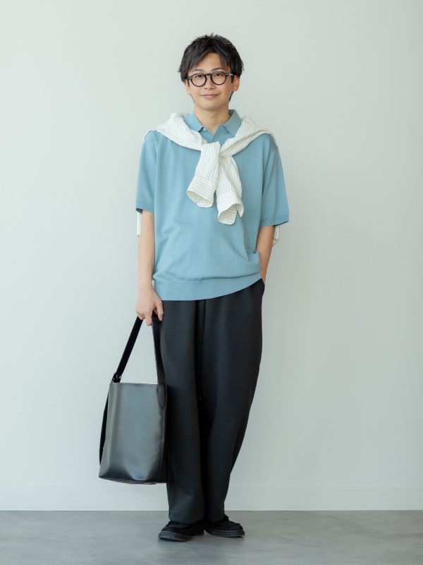 小物 ztsoksi プレミアムリネンシャツ/ストライプ、50色ソックスのコーディネート