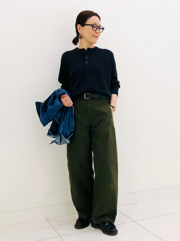 ワッフルヘンリーネックTシャツ、ソフトコットンボーダー ワッフルヘンリーネックTシャツ、ソフトコットンボーダー