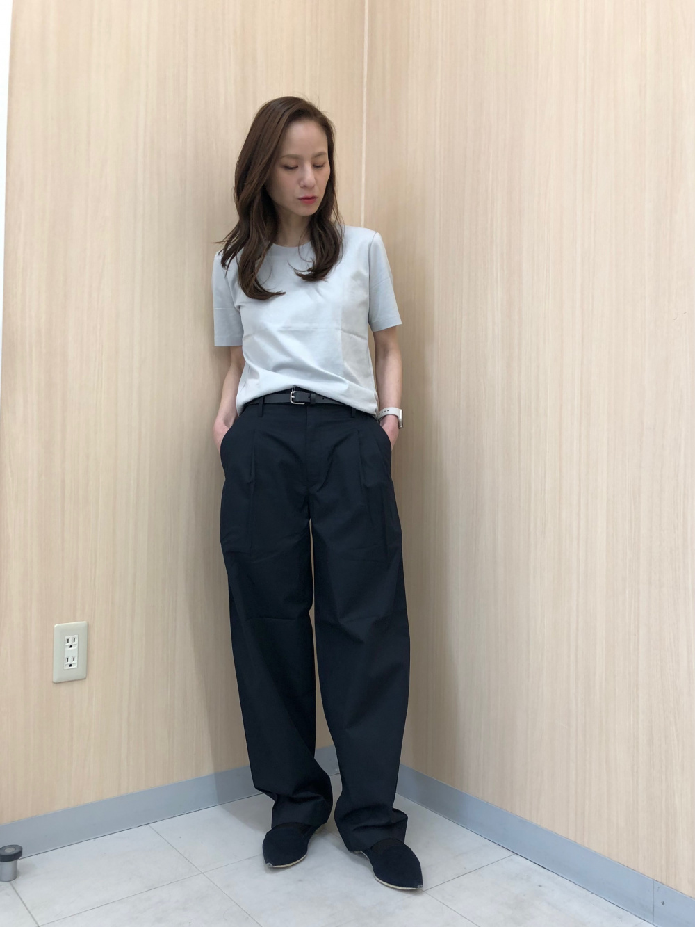 スーピマコットンT、コットンブレンドタックワイドパンツ」の