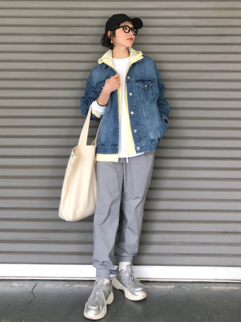 スウェットワイドパンツ、ワッフルT/長袖」の着用コーディネート
