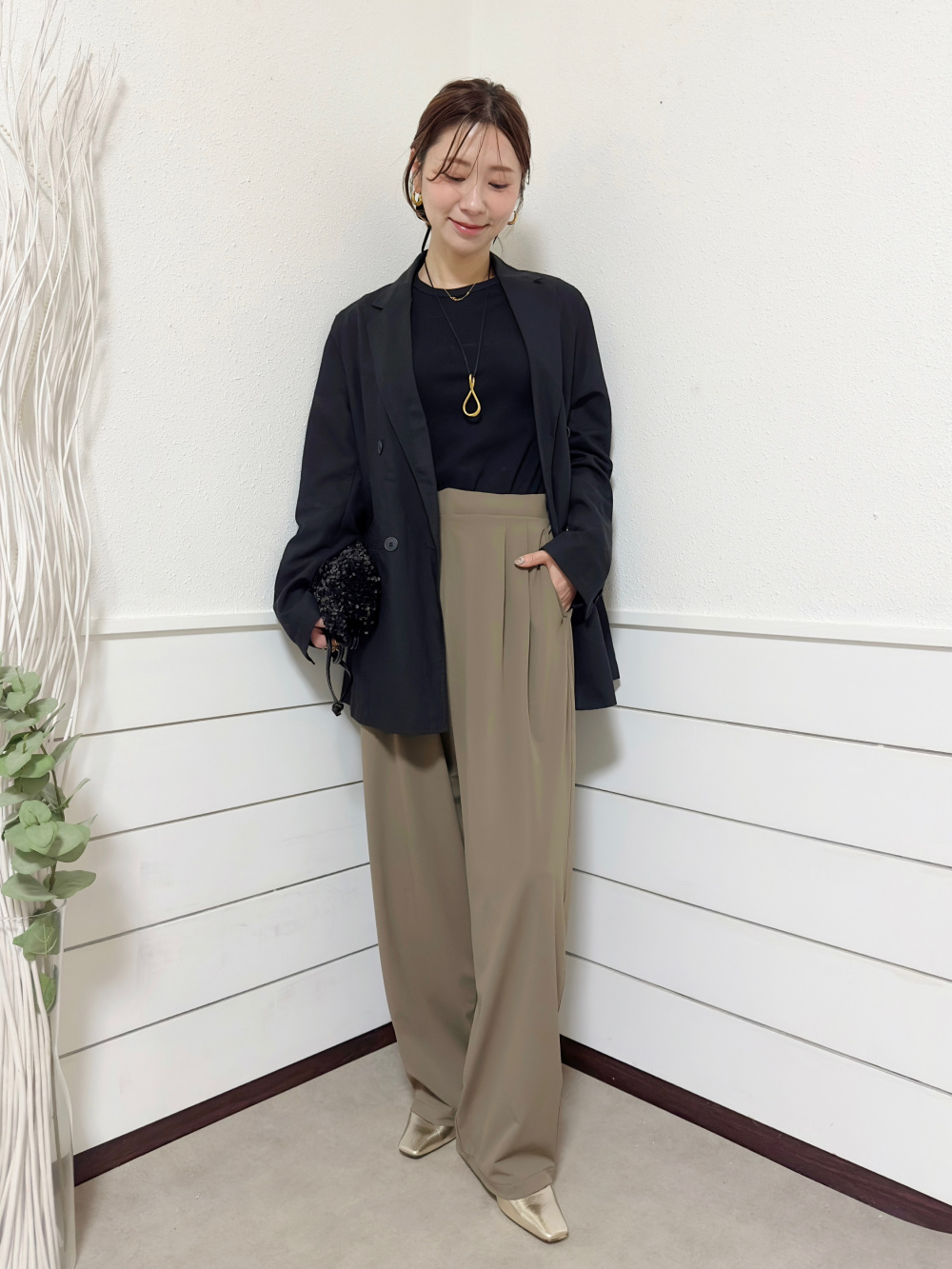 リネンブレンドジャケット、リネンブレンドタックワイドパンツ