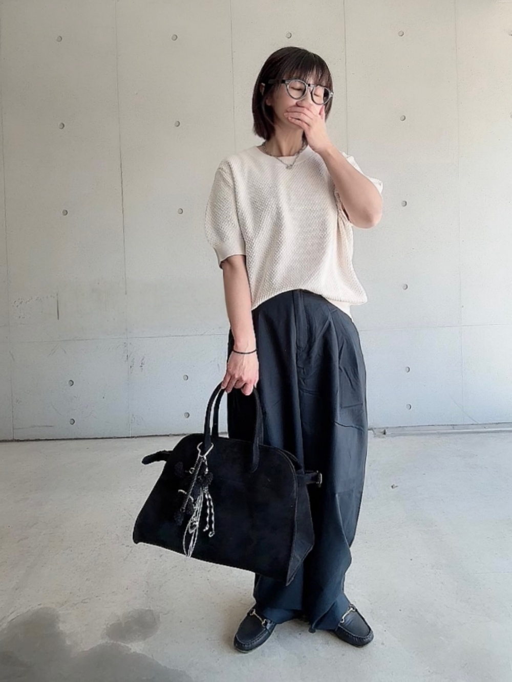 スウェットワイドパンツ/丈長め、ダウンクロップドベスト」の
