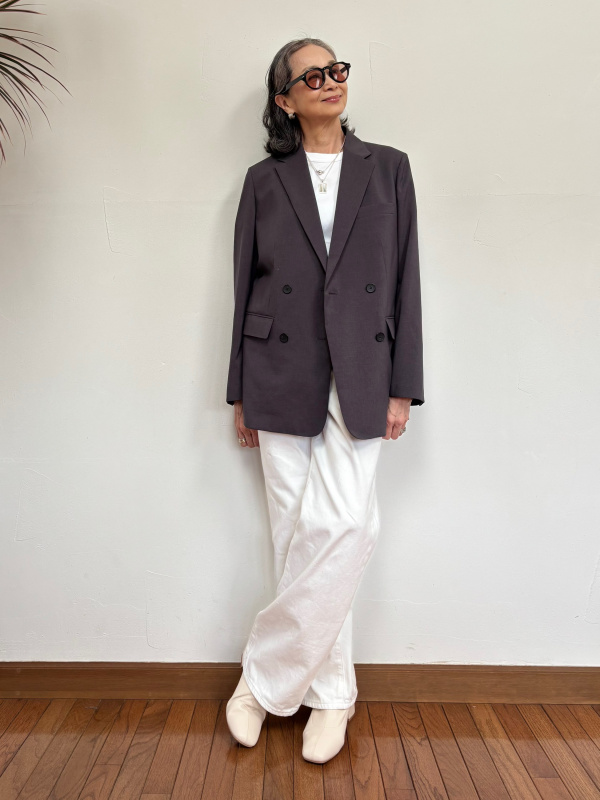 【UNIQLO C】感動ダブルジャケットリラックスフィット M ダブルテーラード 感動ダブルジャケットリラックスフィット、ワイドストレートジーンズの