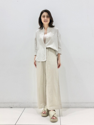 ユニクロ公式 | リネンブレンドバンドカラーシャツ/ストライプ/7分袖