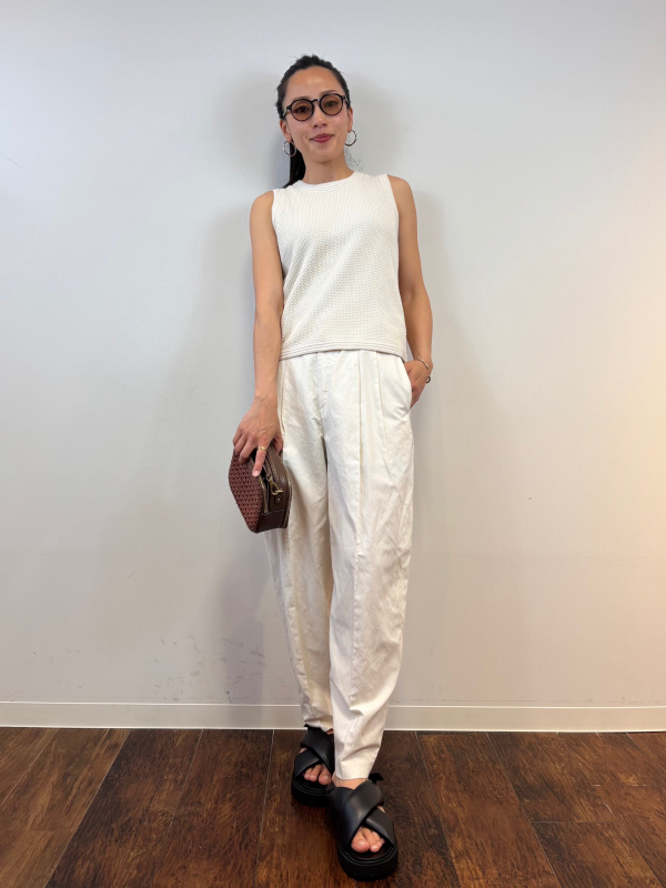 コットンポップコーンショートセーターノースリーブ（レディース）の