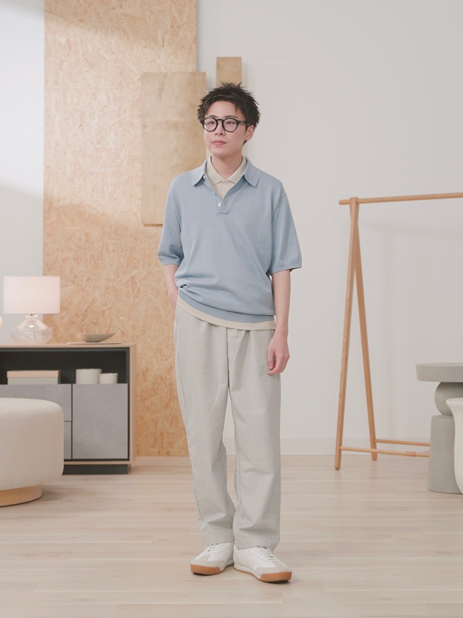 感動ジャケット、感動タックパンツ」の着用コーディネート