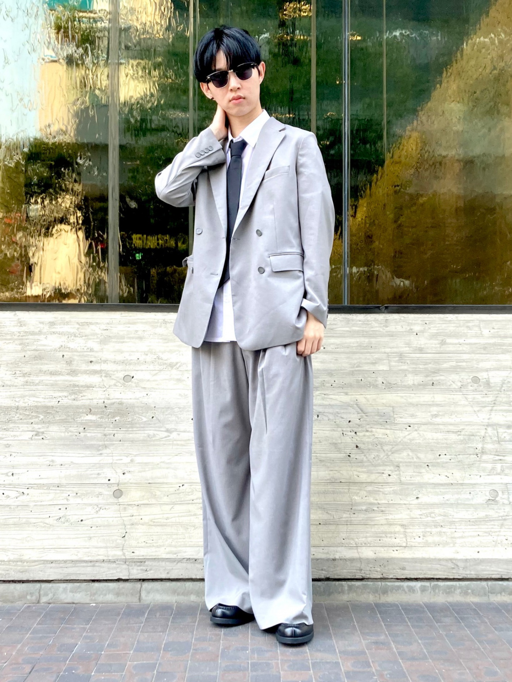 【パール】ユニクロC 感動上下L ダブルジャケット タックワイドパンツ パール様専用】ユニクロC 感動上下L ダブルジャケット タック