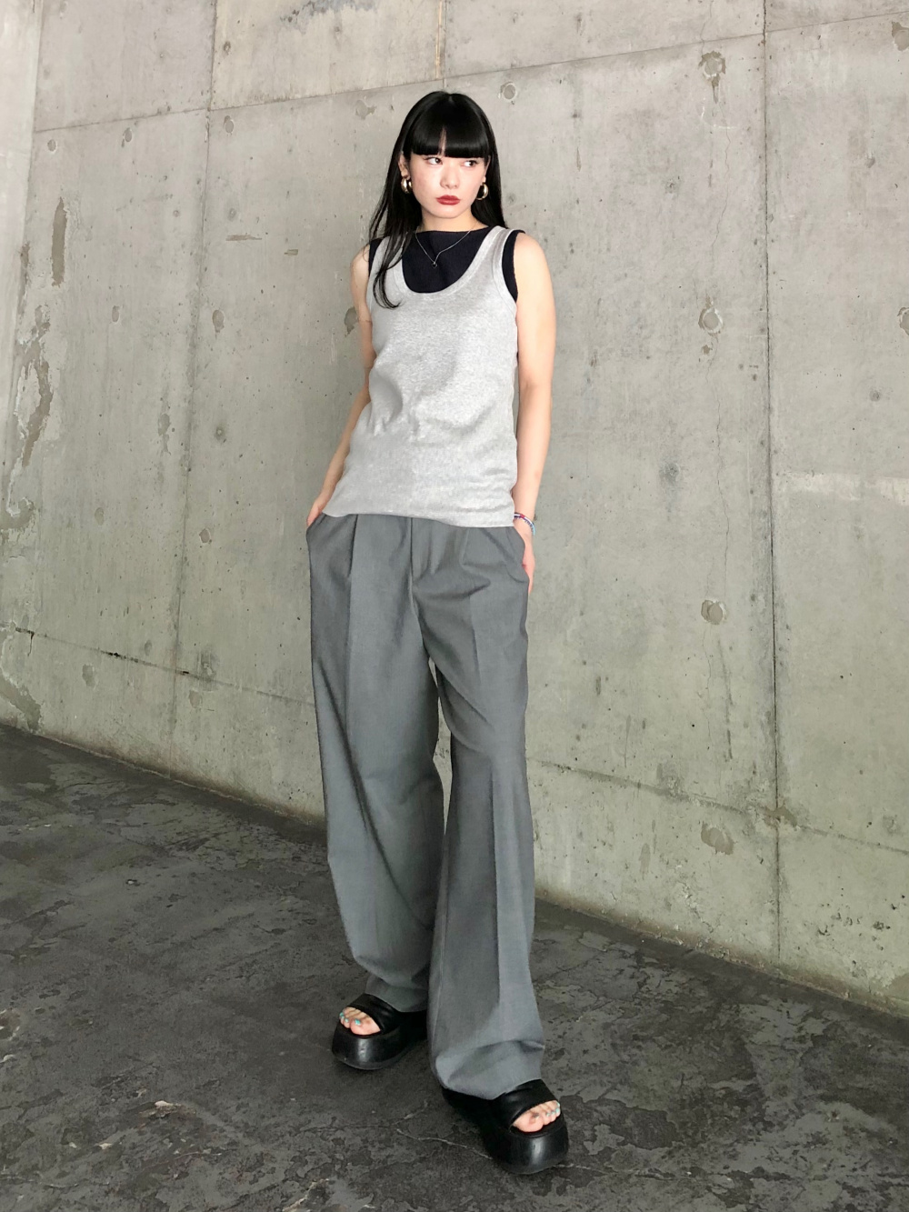 ダブルジャケット、タックワイドパンツ」の着用コーディネート