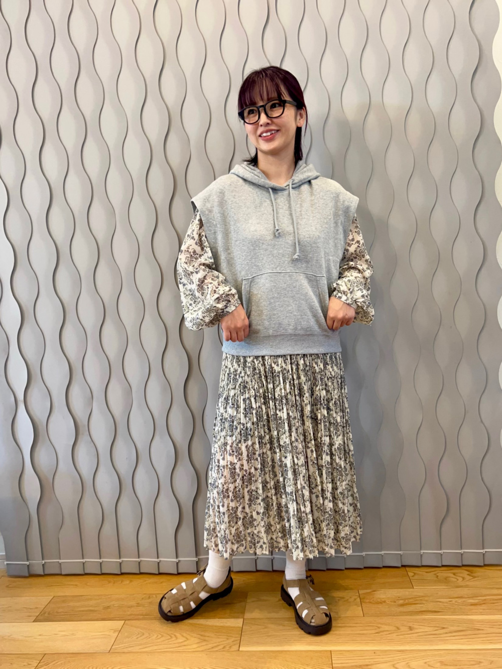 シフォンプリーツワンピース（長袖・丈短め・108～118cm）」の