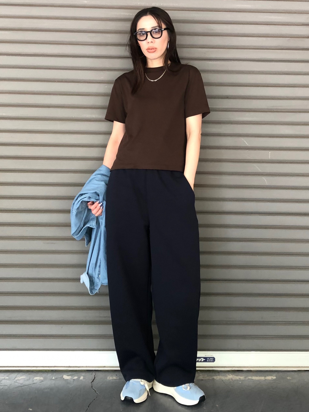 ストライプ切り替えスウェットワイドパンツ