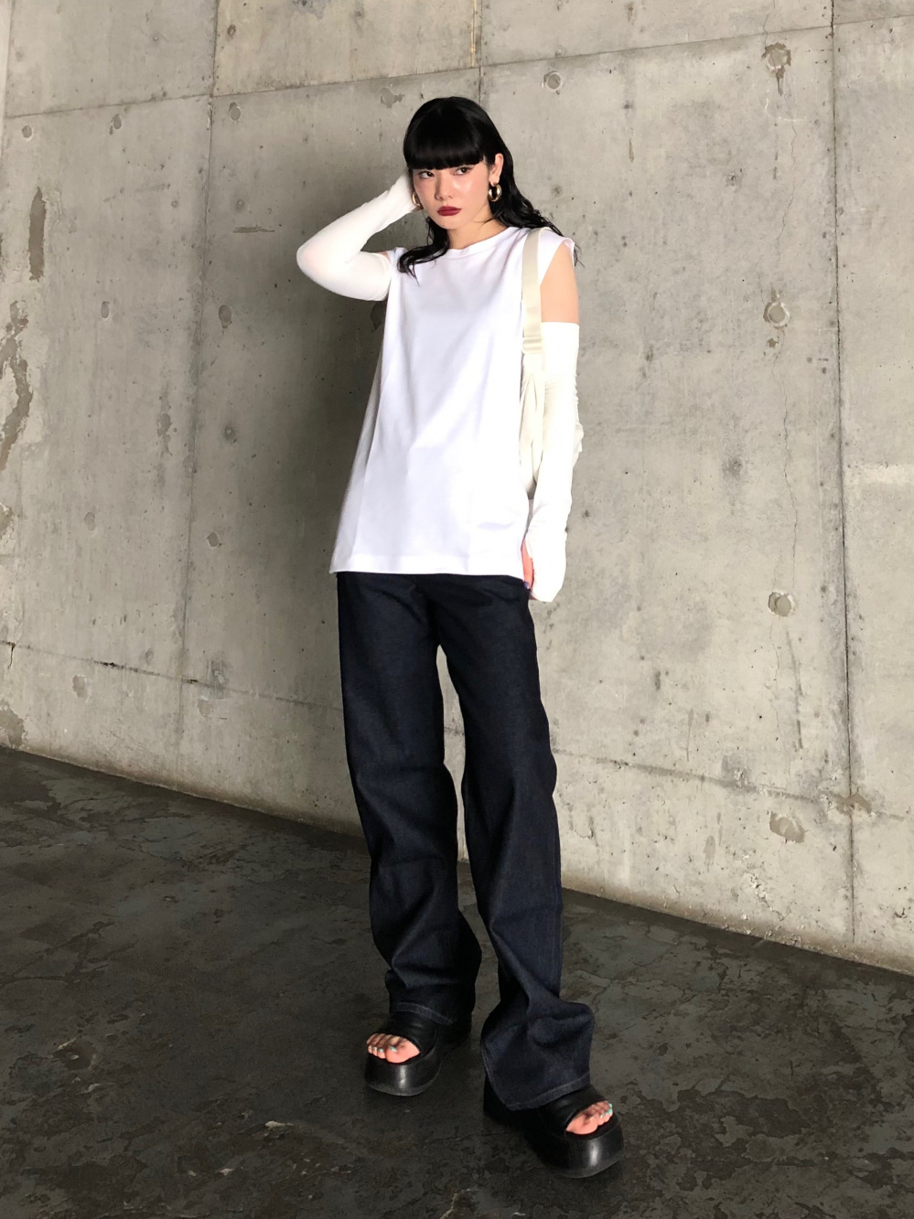 TONE カディーコットンギャザーパンツ 黒 オーガニックコットン