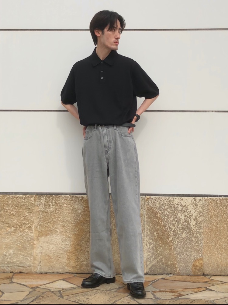 ユニクロ デニムジャケット L ワイドストレートジーンズW76 白 セットアップ デニムジャケット、ワイドストレートジーンズ」の着用