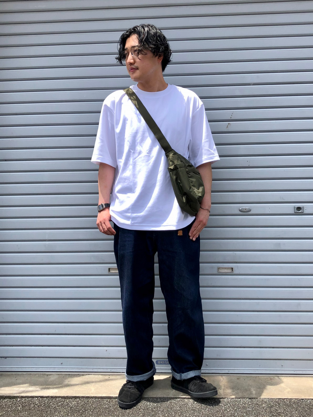 ストライプコントラストクロップドジーンズ