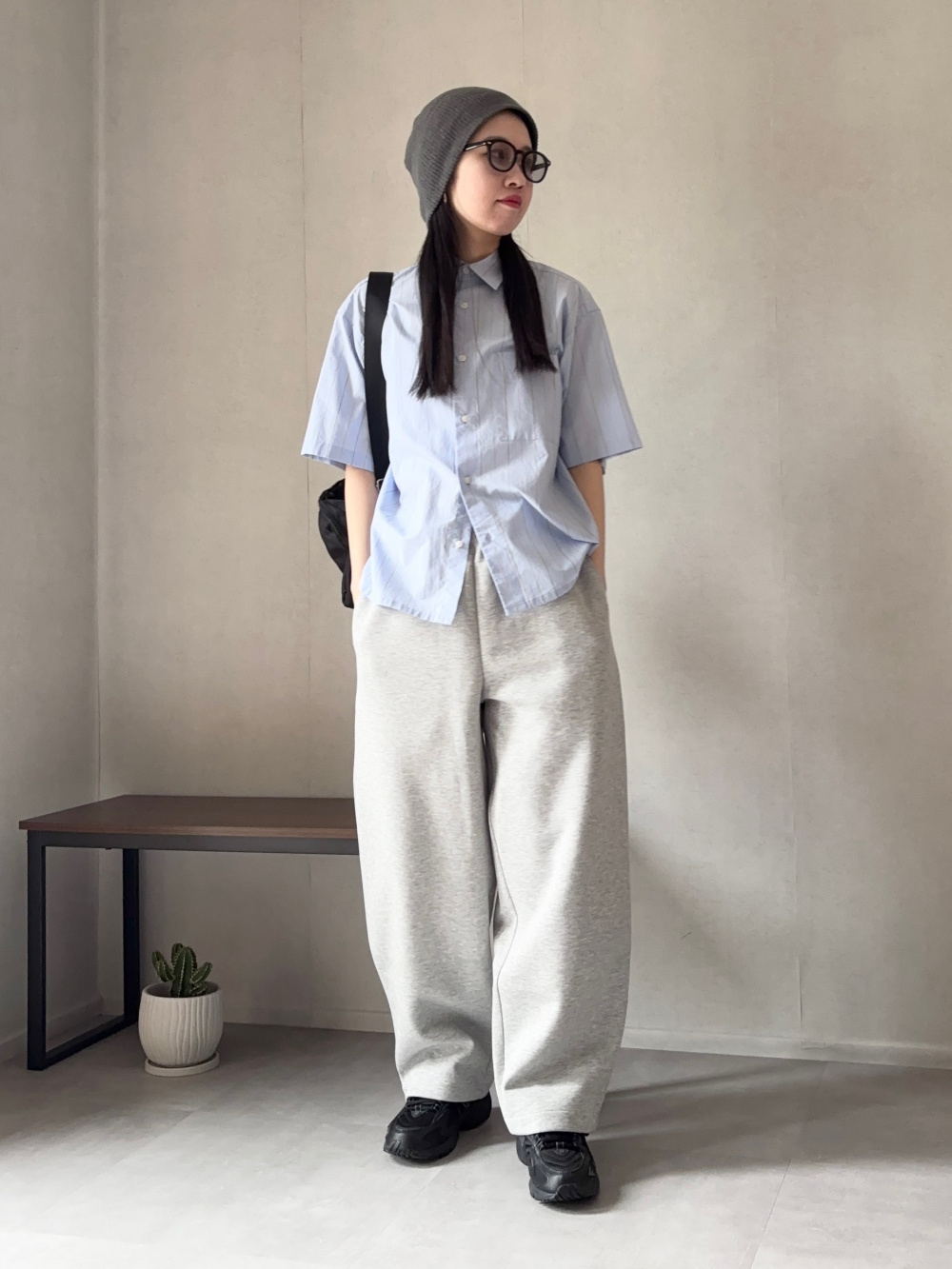 ワッフルワイドパンツ ヨッシー様 C5305 スウェット×ワッフルパンツ