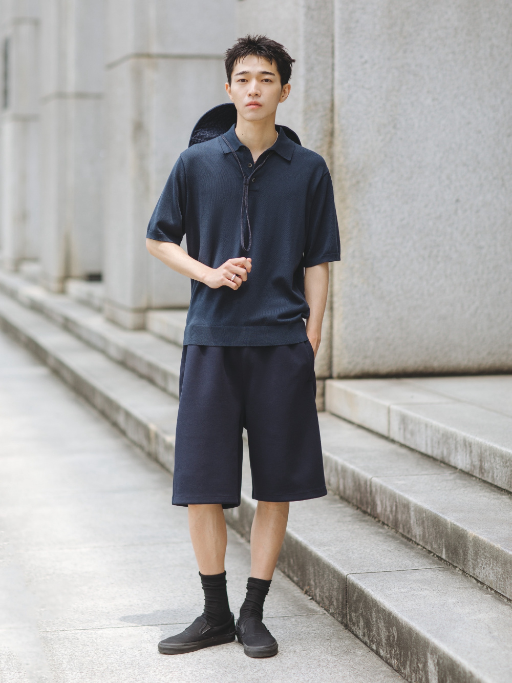【完売品】ユニクロC ライトウェイトスタンドブルゾン ネイビー XL 激推しブルゾン着回しコーデ13【UNIQLO:C】ライトウェイト