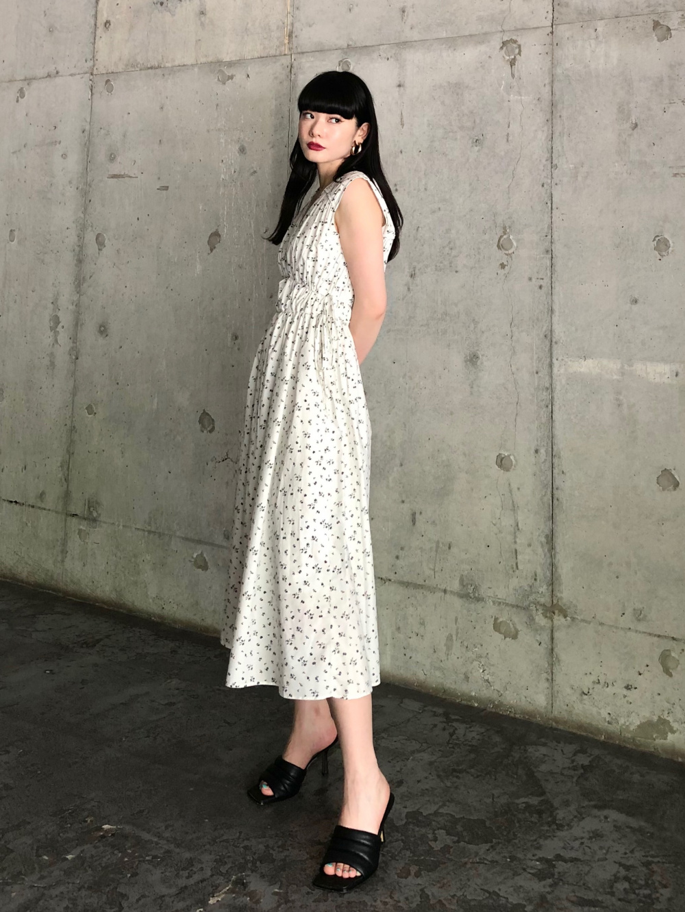 コットンギャザーワンピース/柄/ノースリーブ、シフォン