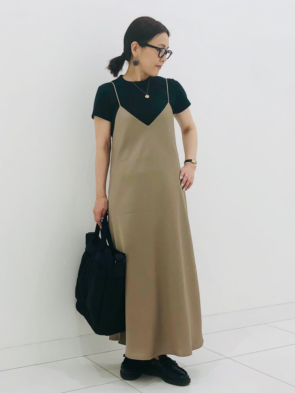 クルーネックT、ドライEX UVカットハーフジップTシャツ」の着用