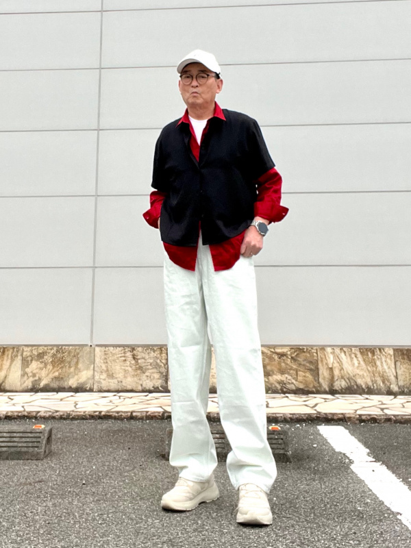 ユニクロ デニムジャケット L ワイドストレートジーンズW76 白 セットアップ デニムジャケット、ワイドストレートジーンズ」の着用