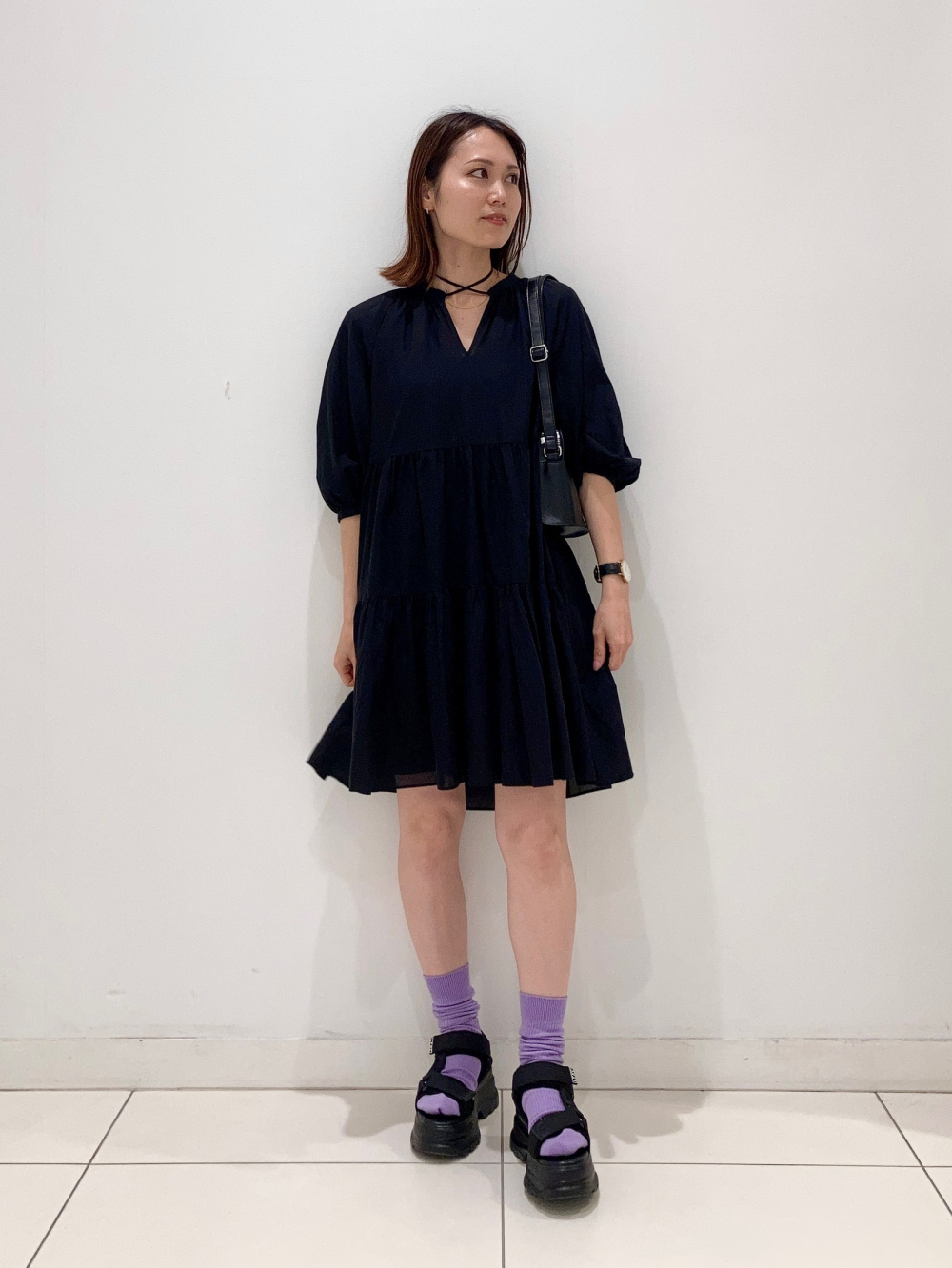 ティアードミニワンピース/7分袖」の着用コーディネート| ユニクロ公式