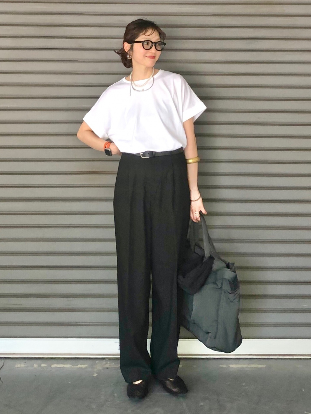 ダブルジャケット、タックワイドパンツ」の着用コーディネート