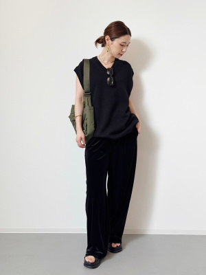 UNIQLO|ベロアパンツ| ネイビー UNIQLO - ユニクロ ベロアワイドパンツ ネイビー サイズSの通販