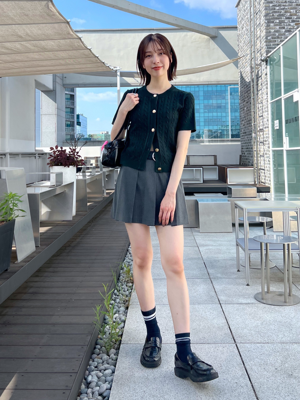 ツイードテーラードジャケット、フレアスコート」の着用コーディネート