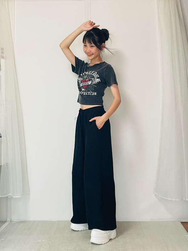 スウェットワイドパンツ/丈長め（レディース）の着用