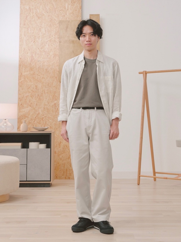 ◆美品◆3万◆パーマネントエイジ◆コットンブルゾン◆白◆シンプル◆ゆったり◆S プレミアムリネンシャツ/ストライプ（メンズ）の着用コーディネート