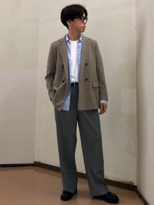 【新品】ユニクロダブルジャケットM パンツ S セットアップ　ダークグレー 新品】ユニクロダブルジャケットM パンツ S セットアップ