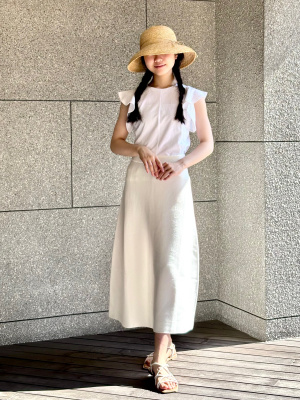新品　ユニクロ　ラッフルスリーブTシャツ　白XL ユニクロ公式 | ラッフルスリーブT（半袖）