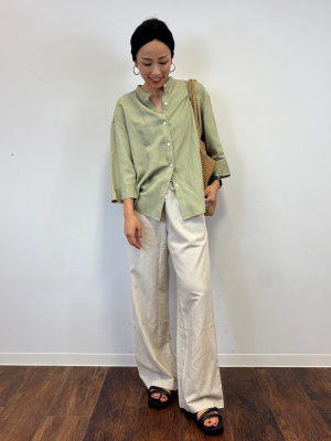 ユニクロ公式 | リネンブレンドバンドカラーシャツ/7分袖