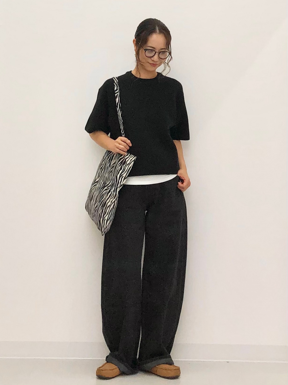 ウォッシャブルミラノリブセーター/半袖、ジャージーカーブパンツ」の