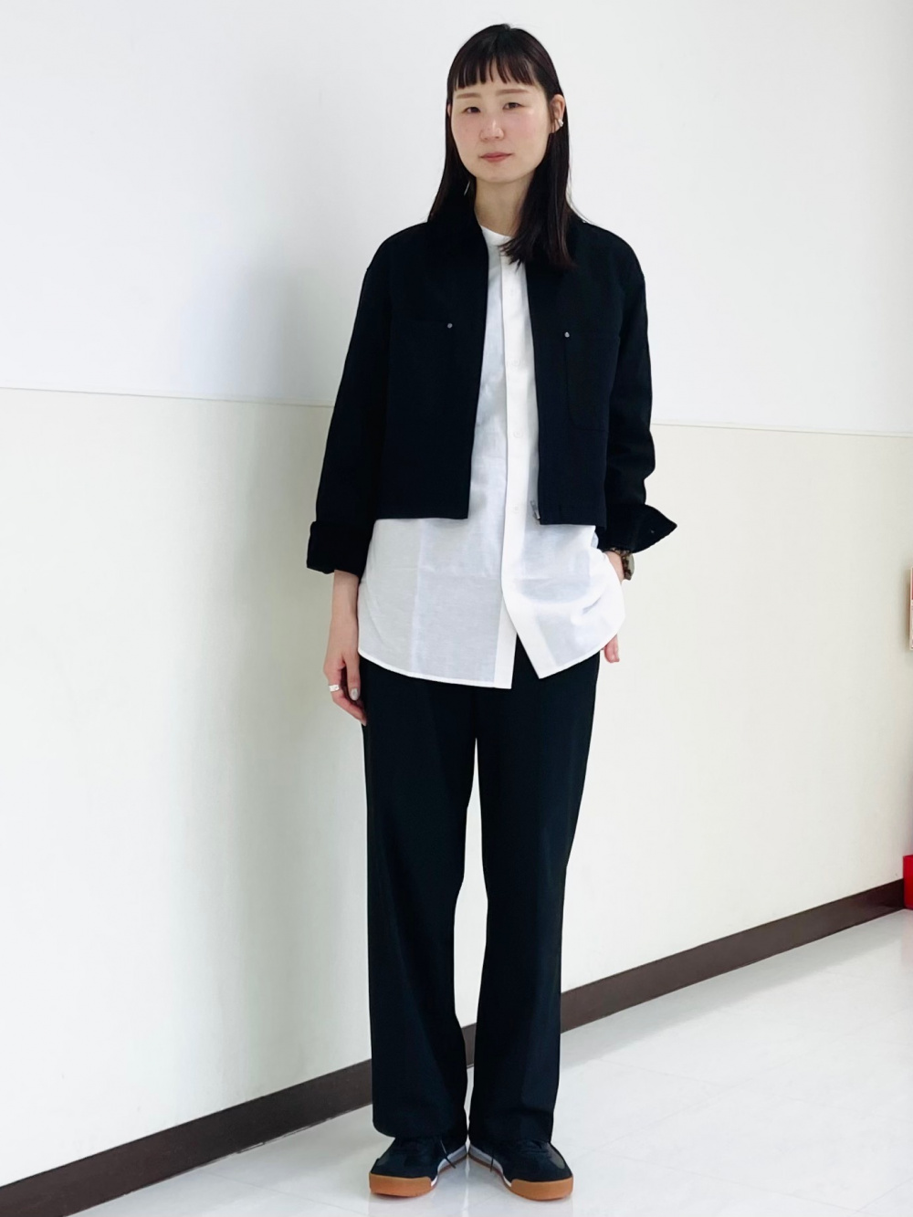 ダブルジャケット、タックワイドパンツ/丈長め」の着用コーディネート